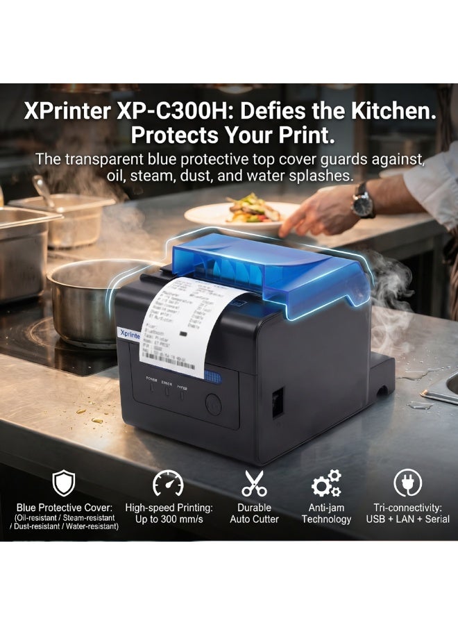 Xprinter High-Speed XPrinter XP-C300H Thermal Receipt Printer for Restaurants and POS Systems with Auto Cutter and Protective Top Cover - Image 4