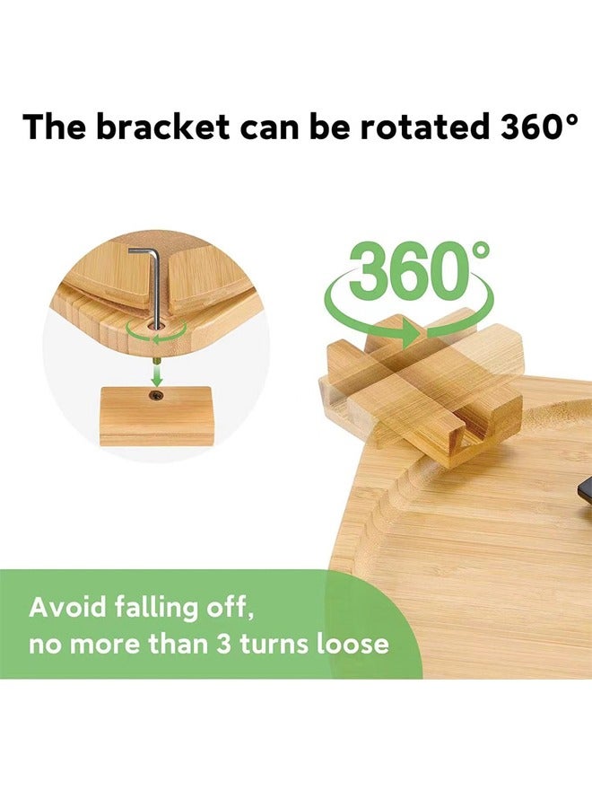 fashionhome Multipurpose Use Bamboo Couch Arm Table for Wide Couches Foldable Sofa Tray With 360° Rotating Phone Holder Portable Armrest Serving Tray Table for Eating and Drinking 15.3x9.8 Inch  - Image 2