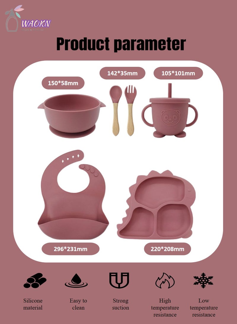 WAOKN - 6-Piece Baby Silicone Tableware Set, Special For Infants To Eat Their Own Training Tableware Set, Including Complementary Food Bowl, Sippy Cup, Dinner Plate, Bib, Fork And Spoon - Image 1