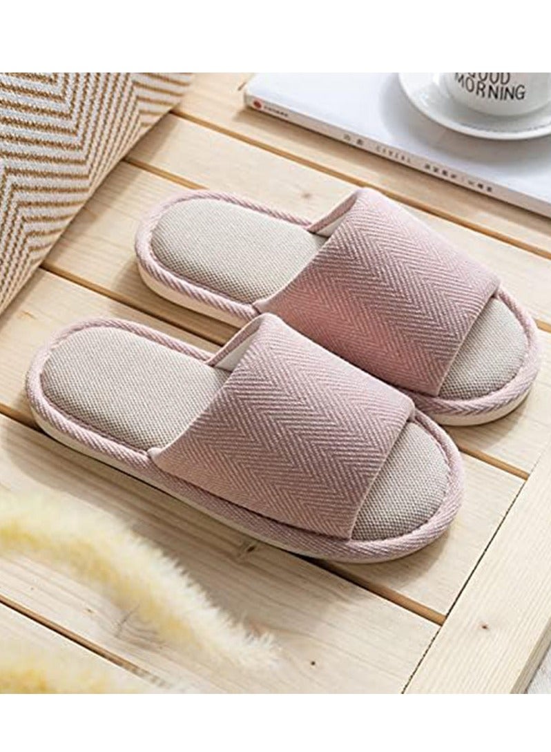 RATSAW Fabric Slippers Indoor and Outdoor Slippers Non Slip Four Seasons Soft Bottom Slippers Couple Slippers Men and Women Slippers Pink - Image 2