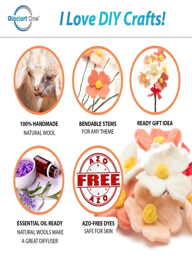 Glaciart One Felt White Daisy Artificial Mini Flowers Bouquet - 5pcs | Reusable, Washable and Essential Oil Ready w/Bendable Wire Stem | Great as Gift and Home or Event Decorations - Image 2
