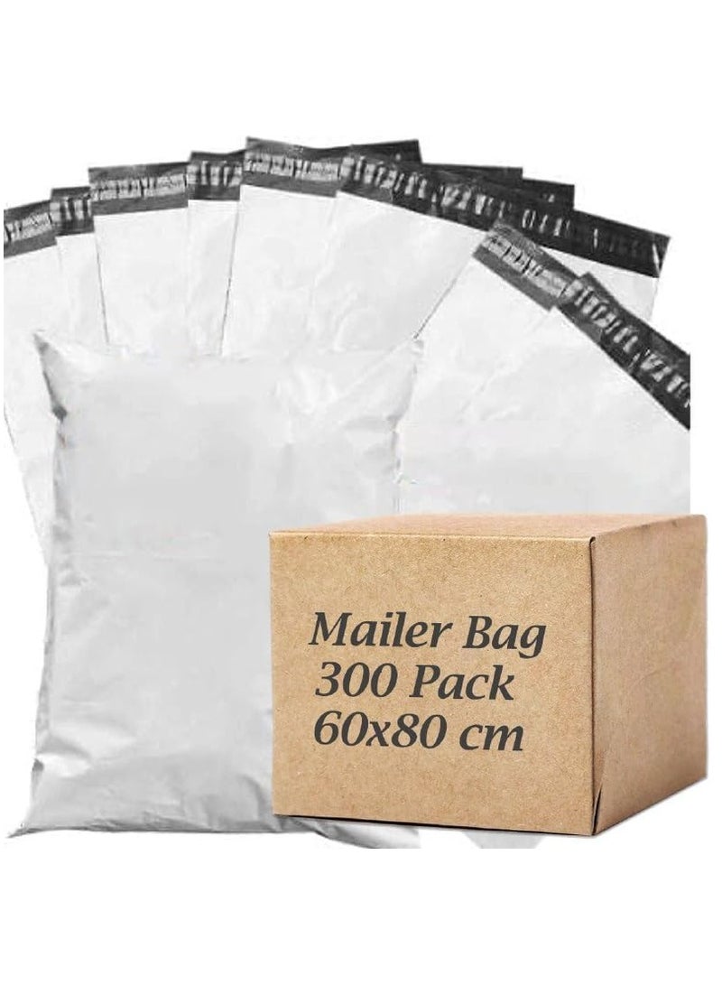 MARKQ [300 حزمة] أكياس بولي بيضاء [60x80 سم] أظرف شحن ذاتية اللصق للتغليف والتوصيل، مثالية لإرسال الطرود والملابس - Image 1