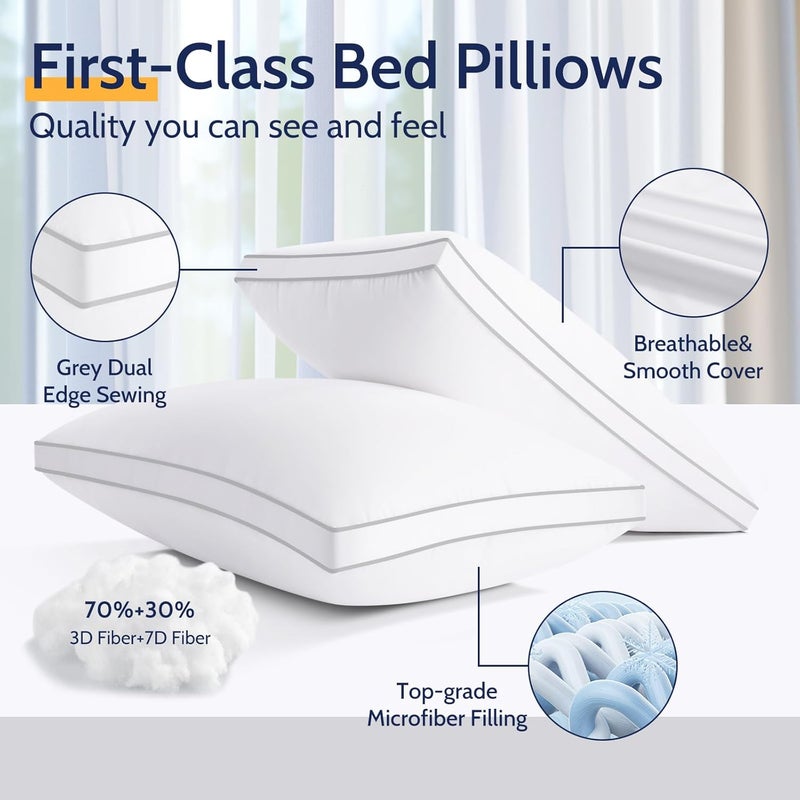 ROUMEA Pillows King Size Set of 2, Gusseted Bed Pillows for Sleeping 2 Pack, Luxury Hotel Quality, Supportive King Pillow with Soft Down Alternative for Back Stomach Side Sleepers,Machine Washable - Image 4
