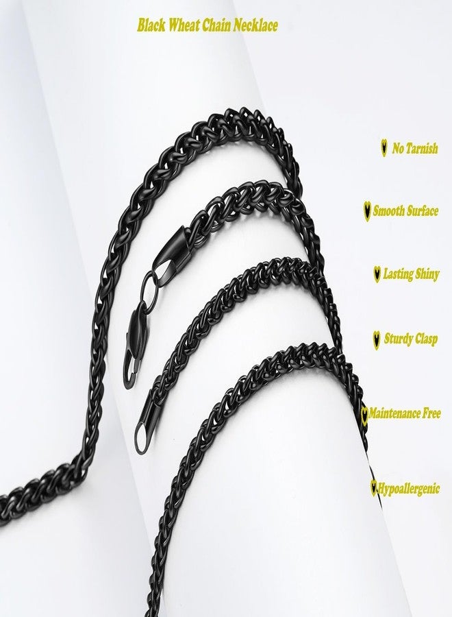 FOSIR Black Stainless Steel Wheat Chain Necklace for Men and Women, 2.5mm/3mm/4mm/5mm Mens Chains, 18-30 Inches, 20.0 Inches long, Stainless Steel, No Gemstone - Image 4