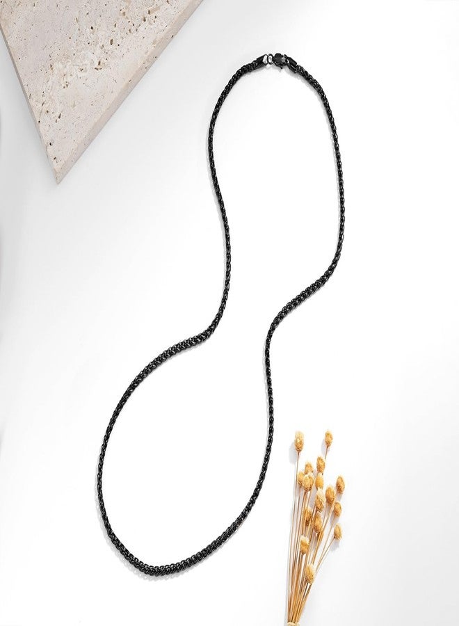 FOSIR Black Stainless Steel Wheat Chain Necklace for Men and Women, 2.5mm/3mm/4mm/5mm Mens Chains, 18-30 Inches, 20.0 Inches long, Stainless Steel, No Gemstone - Image 2