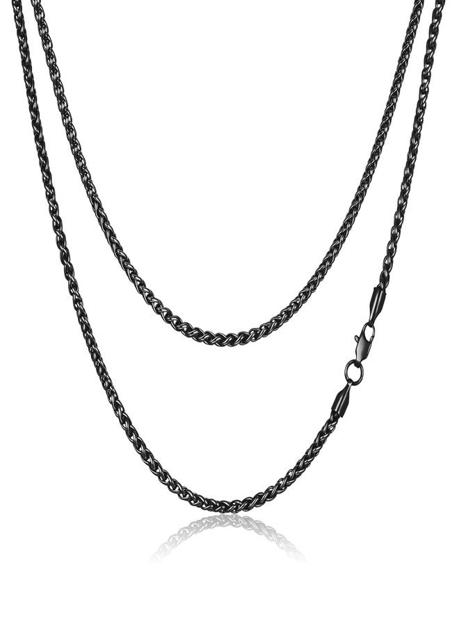 FOSIR Black Stainless Steel Wheat Chain Necklace for Men and Women, 2.5mm/3mm/4mm/5mm Mens Chains, 18-30 Inches, 20.0 Inches long, Stainless Steel, No Gemstone - Image 1