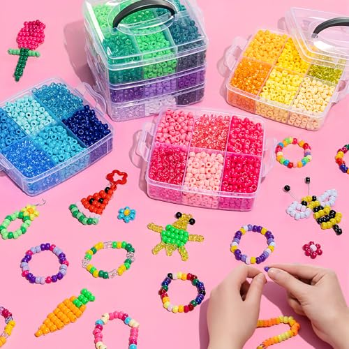 Umikk 7000PCS Pony Beads Bulk, 36 Assorted Colors 6x9mm Kandi Beads Bulk for Bracelets Jewelry Making Hair Braiding Craft Gifts (4LB - Image 5