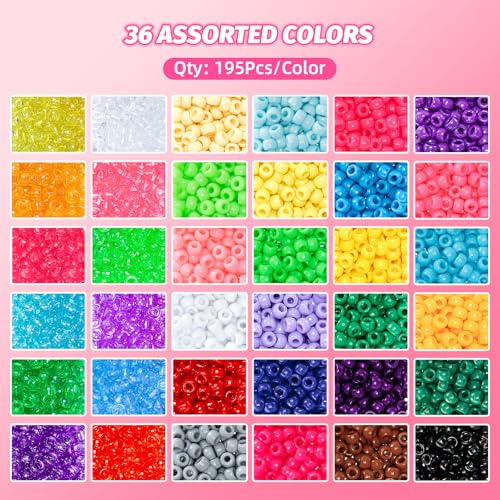 Umikk 7000PCS Pony Beads Bulk, 36 Assorted Colors 6x9mm Kandi Beads Bulk for Bracelets Jewelry Making Hair Braiding Craft Gifts (4LB - Image 4
