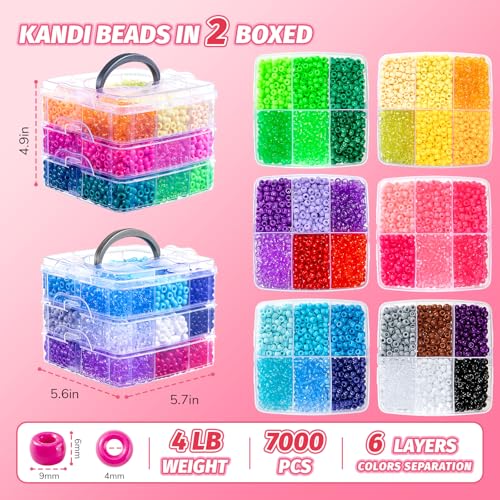 Umikk 7000PCS Pony Beads Bulk, 36 Assorted Colors 6x9mm Kandi Beads Bulk for Bracelets Jewelry Making Hair Braiding Craft Gifts (4LB - Image 3