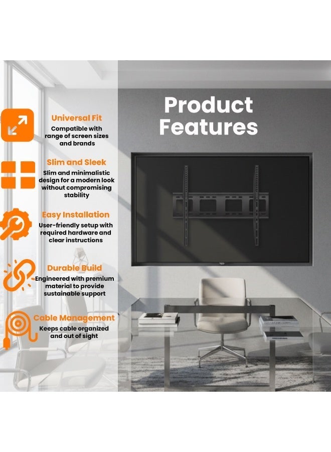 بيتيك حامل تلفاز ثابت لشاشات التلفاز المسطحة من 55 إلى 120 بوصة بقدرة تحمل تصل إلى 150 كجم / 330 رطل، ومعايير VESA ما يصل إلى 1100x600، تصميم ضخم وقوي، أسود - TF-100F - Image 5
