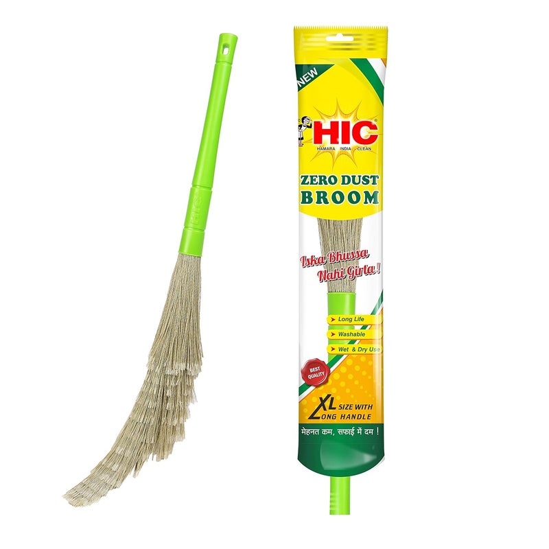 HIC HAMARA INDIA CLEAN HIC Zero Dust Broom XL Broom Fiber Wet and Dry Broom Plastic Long Handle Easy Floor Cleaning Multiuse Pack of 12  - Image 1