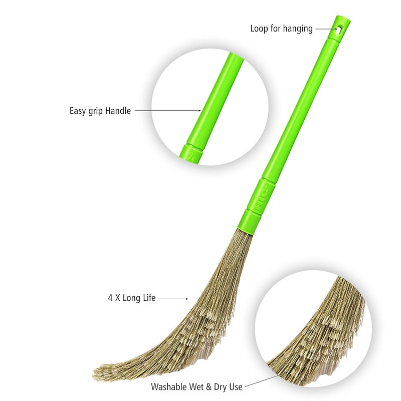 HIC HAMARA INDIA CLEAN HIC Zero Dust Broom XL Broom Fiber Wet and Dry Broom Plastic Long Handle Easy Floor Cleaning Multiuse Pack of 12  - Image 2
