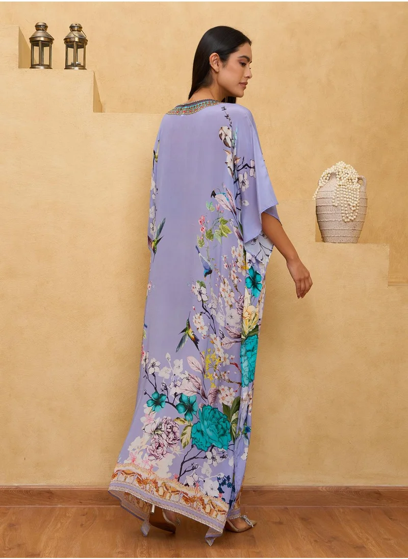 Couturelabs Mauve Printed V-neck Kaftan Dress
