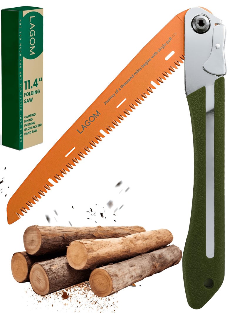 LAGOM Folding Camp Saw for Cutting Branches, 11.4" Straight Blade | SK5 Steel, Ergonomic Handle, One-Hand Use, Secure Lock | Foldable Pruning Tool for Camping, Gardening, Survival, Kayaking, Outdoors - Image 1