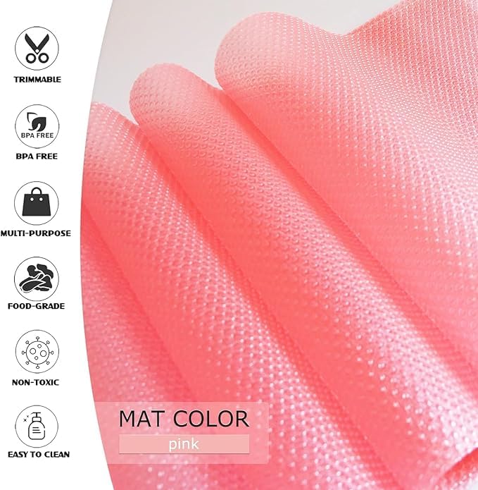 Jecrina PVC RolWashable Refrigerator MatPVC Plastic Shelf Mats LinersAntifouling Refrigerator Pads for CupboardCabinet DrawerPink - Image 2
