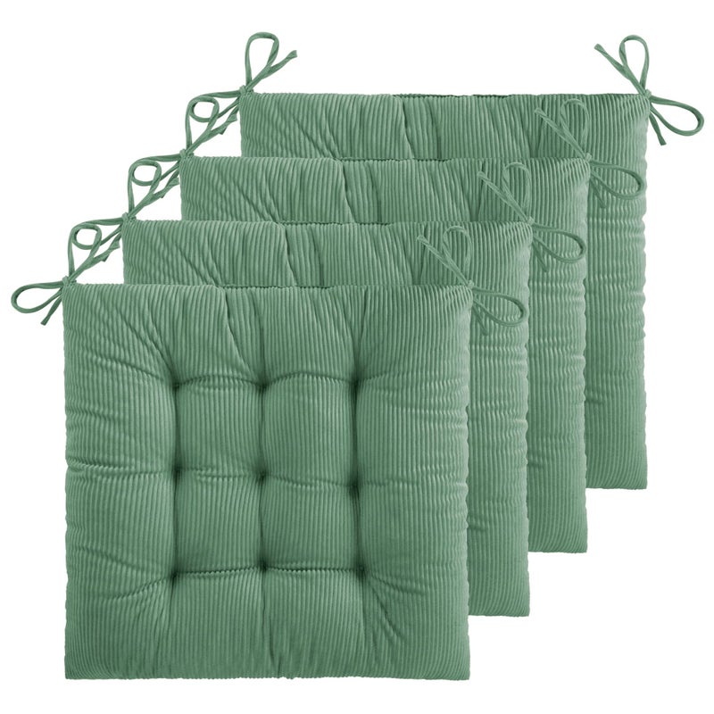 ELFJOY 4 Pack Chair Cushions for Dining Kitchen Chairs 18 Inches Seat Cushion Pads Warm Thick Corduroy Comfort Chair Cushions for Office with Ties18 Green - Image 2
