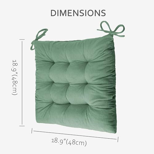 ELFJOY 4 Pack Chair Cushions for Dining Kitchen Chairs 18 Inches Seat Cushion Pads Warm Thick Corduroy Comfort Chair Cushions for Office with Ties18 Green - Image 3