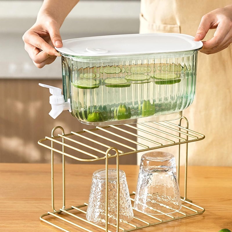 Tnfeeon Cold Water Drink Bucket, 2.5 Gallon Large Capacity Clear Beverage Container Drink Dispenser with Faucet for Fridge Smooth Water Drainage (Green) - Image 5