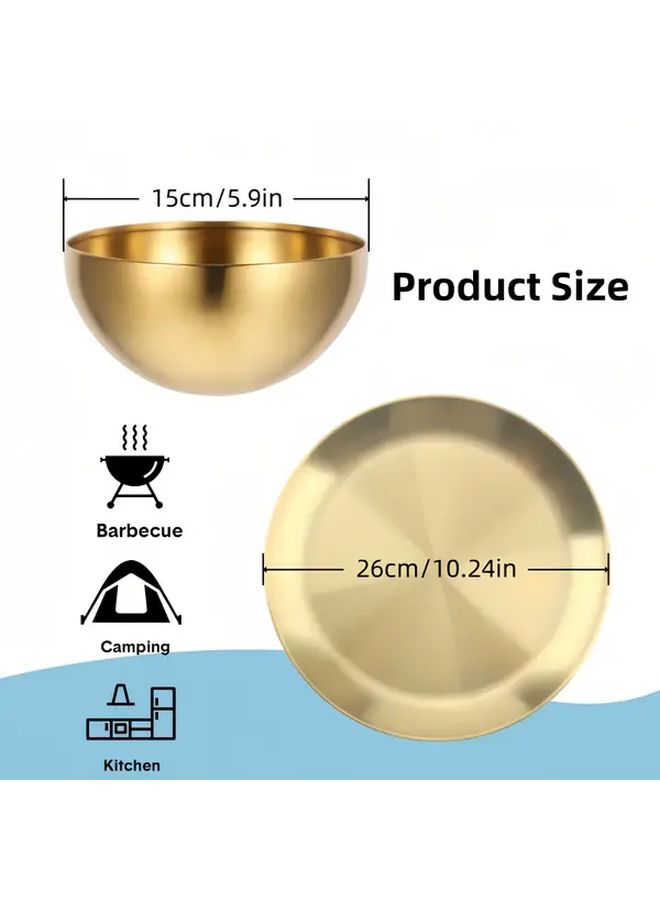 8 Piece Golden Stainless Steel Dinnerware Set 4 Plates 4 Bowls - Image 3