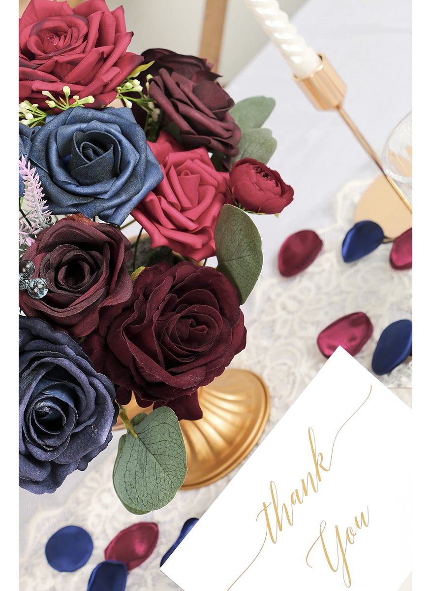 Forwedo Forwedo Artificial Wedding Flowers Combo for Wedding Bouquets Centerpieces Flower Arrangements Decorations  DIY Wedding Flowers (Burgundy & Navy)  - Image 2