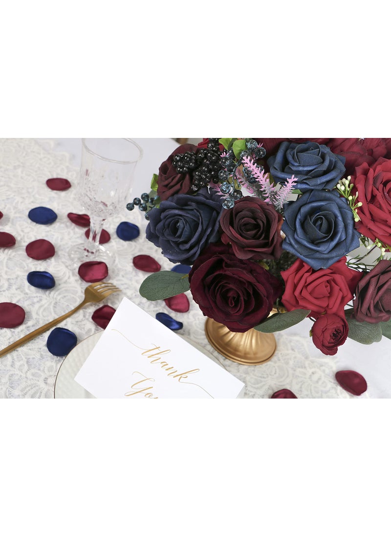 Forwedo Forwedo Artificial Wedding Flowers Combo for Wedding Bouquets Centerpieces Flower Arrangements Decorations  DIY Wedding Flowers (Burgundy & Navy)  - Image 4