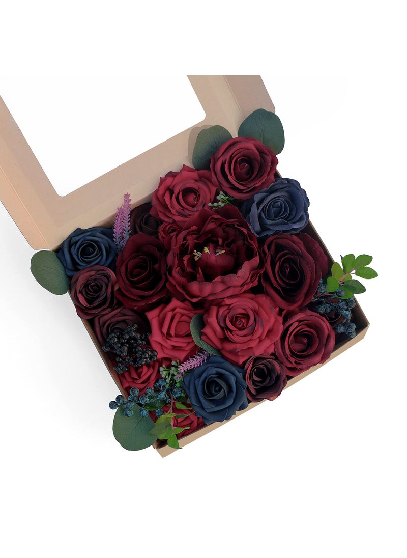 Forwedo Forwedo Artificial Wedding Flowers Combo for Wedding Bouquets Centerpieces Flower Arrangements Decorations  DIY Wedding Flowers (Burgundy & Navy)  - Image 1