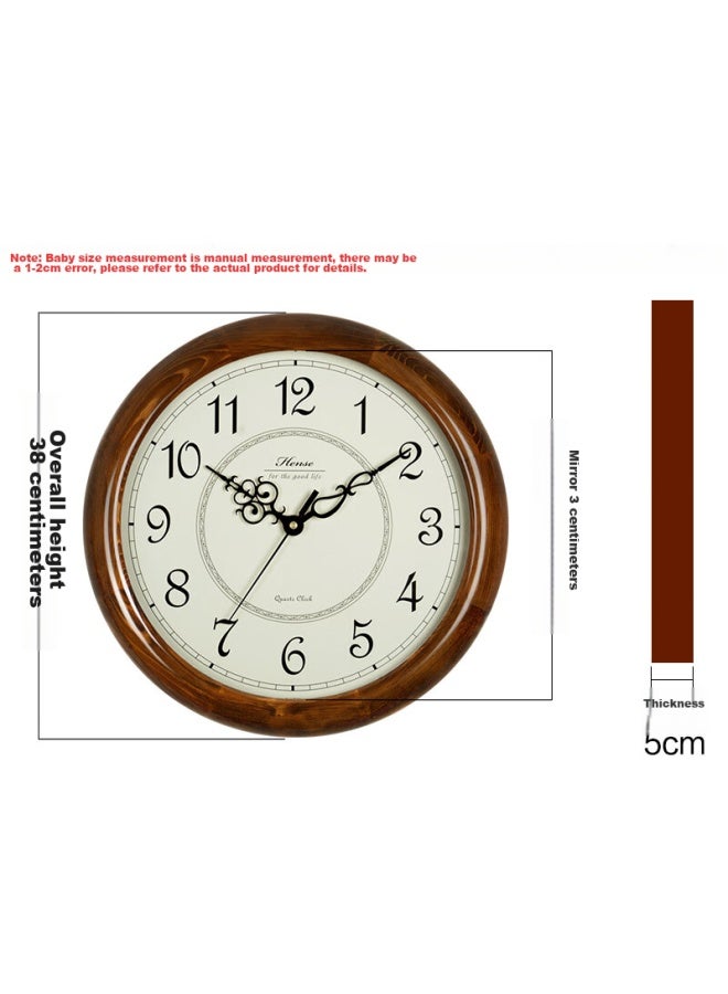 Hense Creative Solid Wood Wall Clock, Living Room Clock, Modern Minimalist Wall Clock, Home Wall-mounted Quartz Clock, Hw18, Brown, 38cm - Image 4