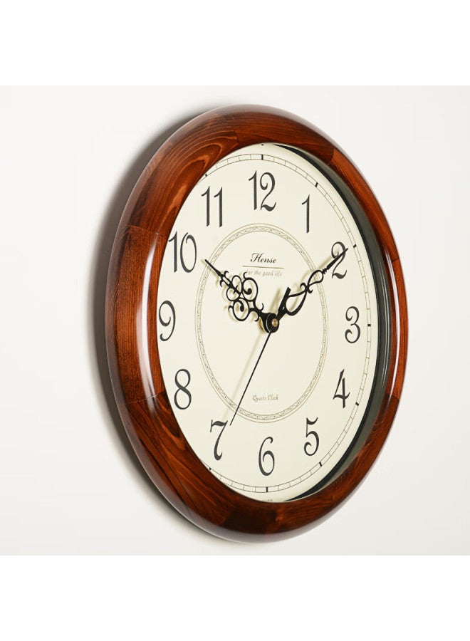 Hense Creative Solid Wood Wall Clock, Living Room Clock, Modern Minimalist Wall Clock, Home Wall-mounted Quartz Clock, Hw18, Brown, 38cm - Image 3