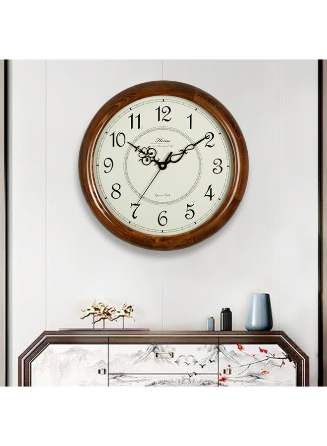 Hense Creative Solid Wood Wall Clock, Living Room Clock, Modern Minimalist Wall Clock, Home Wall-mounted Quartz Clock, Hw18, Brown, 38cm - Image 2