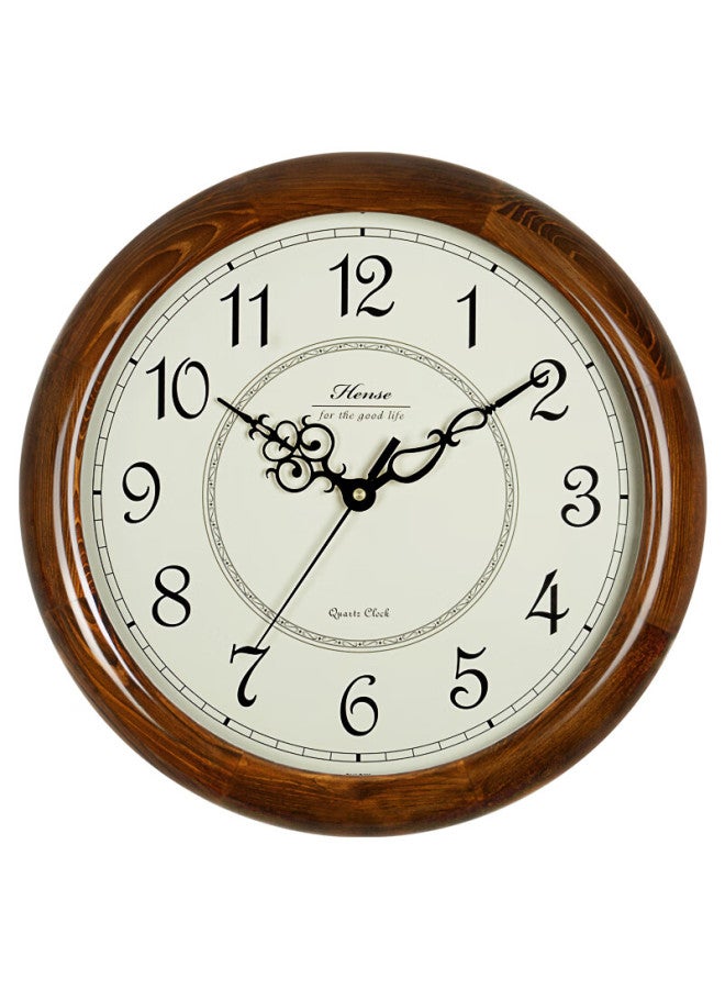 Hense Creative Solid Wood Wall Clock, Living Room Clock, Modern Minimalist Wall Clock, Home Wall-mounted Quartz Clock, Hw18, Brown, 38cm - Image 1