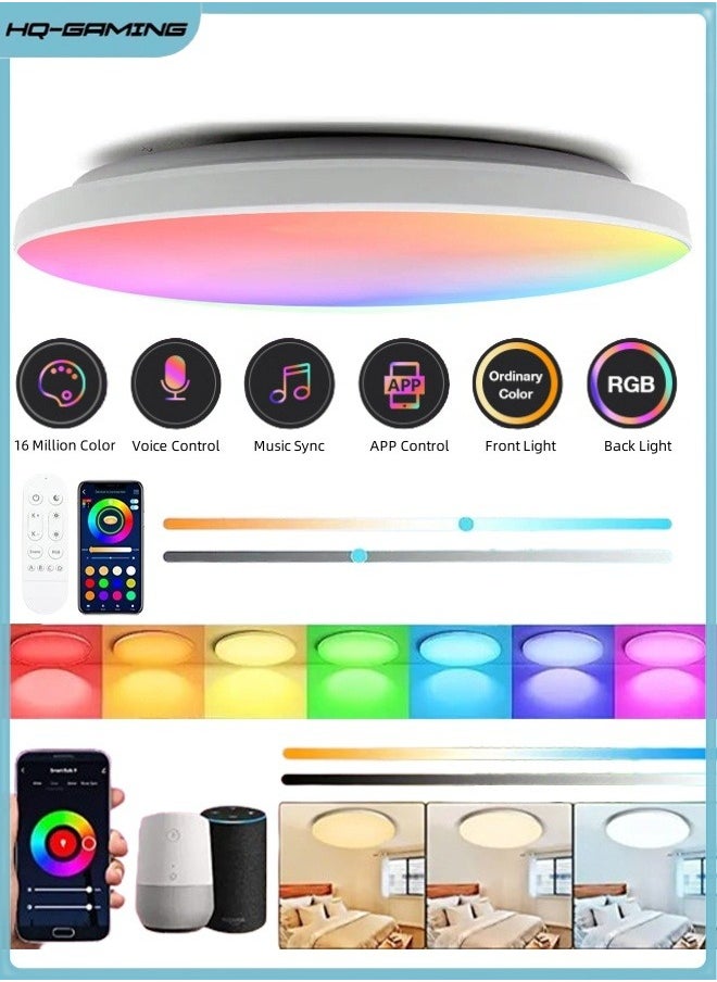 HQ-GAMING - 30cm 24W Smart Ceiling Light, RGB Wifi Ceiling Light, Compatible with Alexa Google Home, LED Flush Mount Lights with Remote and APP Control, Color Changing Ceiling Lamp for Bedroom Kitchen - Image 1