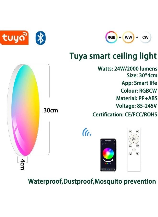HQ-GAMING - 30cm 24W Smart Ceiling Light, RGB Wifi Ceiling Light, Compatible with Alexa Google Home, LED Flush Mount Lights with Remote and APP Control, Color Changing Ceiling Lamp for Bedroom Kitchen - Image 1