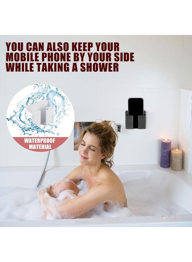 2 X Wall Mount Phone Holder Phone Holder With Data Cable Receiving Hole/Self Adhesive Phone Holder For Shower/Charging Compatible With IPhone And Android (2 Pieces - Image 4