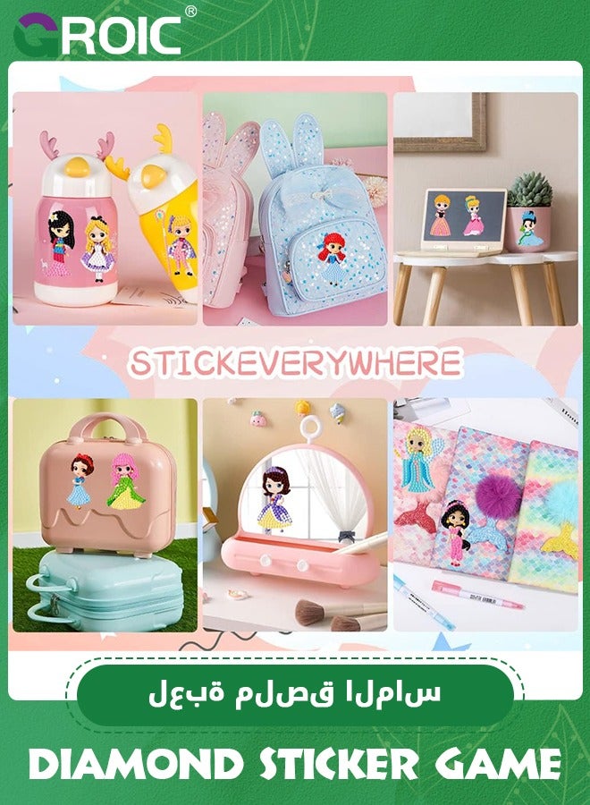 GROIC Cute Diamond Painting Stickers Kits for Kids,Diamond Craft Arts Set,DIY Diamond Painting Stickers Kits,Cute Cartoon Princess Art Stickers Beads Making for Kids - Image 4