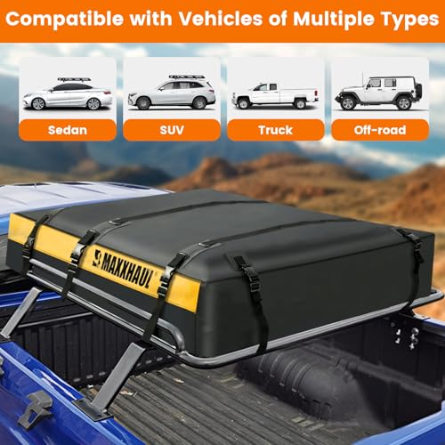 MAXXHAUL حقيبة نقل البضائع على السطح من ماكس هول 50853، سعة 20 قدم مكعب (63 بوصة × 54 بوصة × 10 بوصة)، مصنوعة من PVC ثقيل، مقاومة للعوامل الجوية مع سحاب قابل للقفل ونظام حزام كامل - Image 2