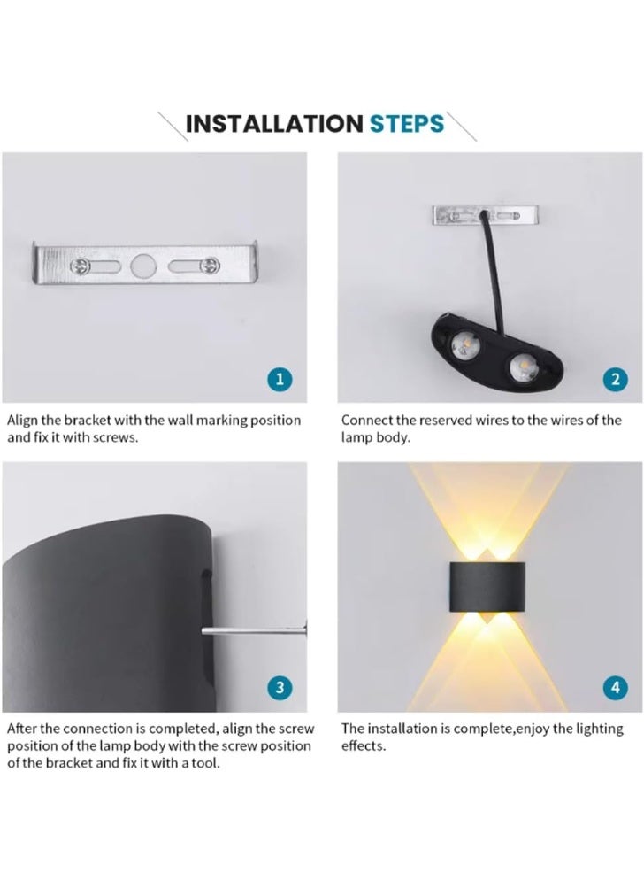 AFN Waterproof Modern Wall Sconces LED Wall Light Up Down Aluminum Wall Lamp LED Indoor Outdoor for Bedroom Living Room Bathroom Porch Stairs Hotels Garden Pathway, Black 3000K - Image 4