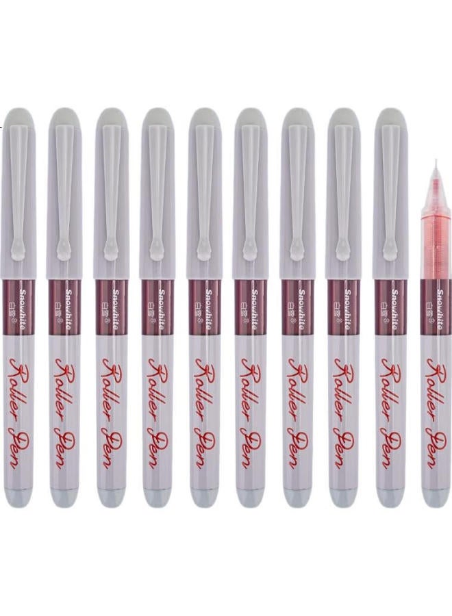 Snowhite R60 Twin Star Direct Liquid Rollerball Pen, Simple Design For Students, Exam-Specific, Quick-Drying Needle-Tip, Business Office Signature Pen, Gel Pen, Red, 10 Pieces - Image 3