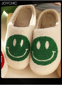 Joychic Autumn Winter Warm Smiley Face Designed Bedroom Slippers White/Green for Women/ Men  - Image 1