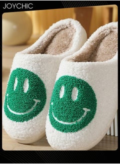 Joychic Autumn Winter Warm Smiley Face Designed Bedroom Slippers White/Green for Women/ Men  - Image 3