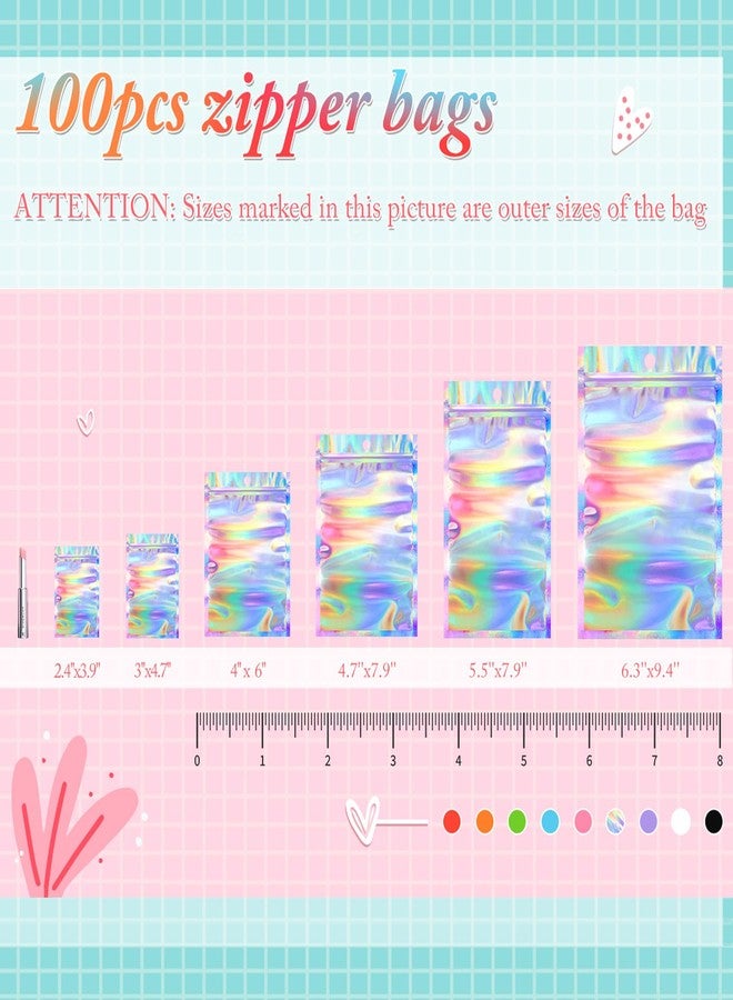 Funfery 100 pc Mylar Holographic Bags Packaging Bags,Clear Resealable Smell Proof Bags Foil Pouch Bags for Party Favor,Food Storage Baggies Packaging for Small Business(2.4x3.9in,Holographic) - Image 3