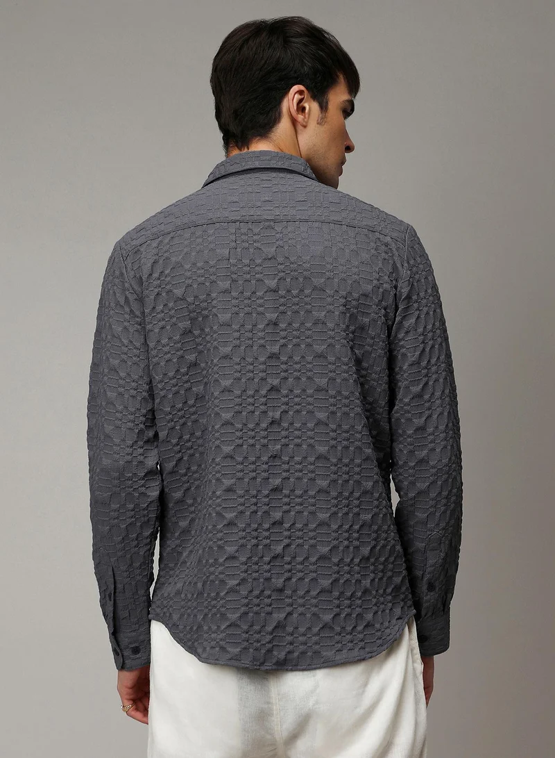 CAHOOT  Men's Charcoal Grey Embossed Geometric Shirt for Men | Best Price UAE