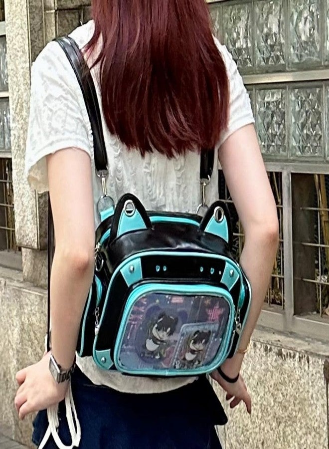 Vobomo Cat Ita Bag Pins Display Backpack for Girls Single Shoulder Bag Purse with Insert for School Comic Con (blue black PU) - Image 3