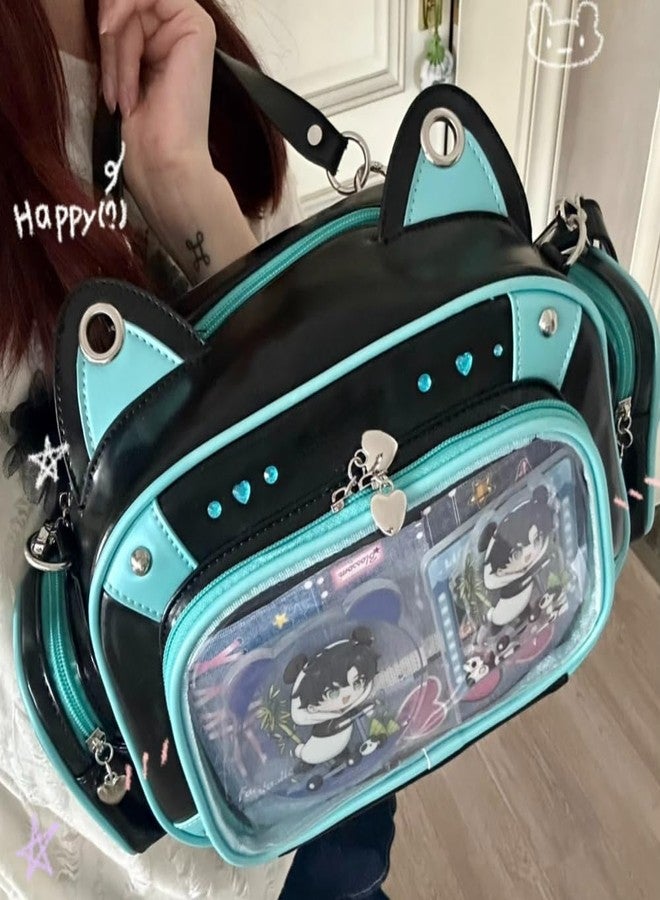 Vobomo Cat Ita Bag Pins Display Backpack for Girls Single Shoulder Bag Purse with Insert for School Comic Con (blue black PU) - Image 2