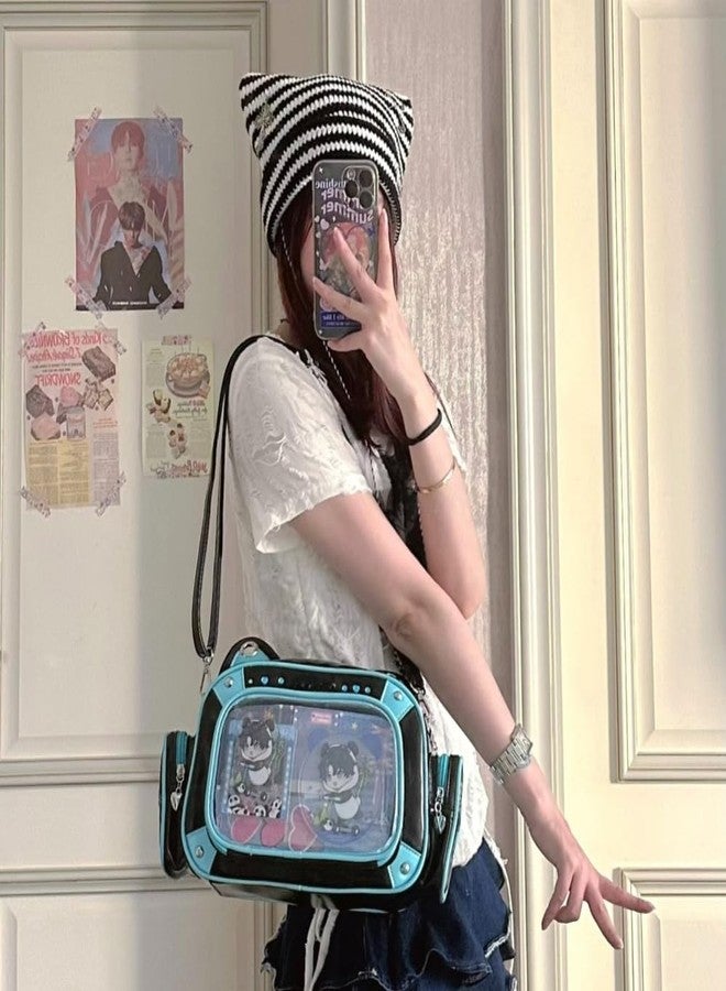 Vobomo Cat Ita Bag Pins Display Backpack for Girls Single Shoulder Bag Purse with Insert for School Comic Con (blue black PU) - Image 4