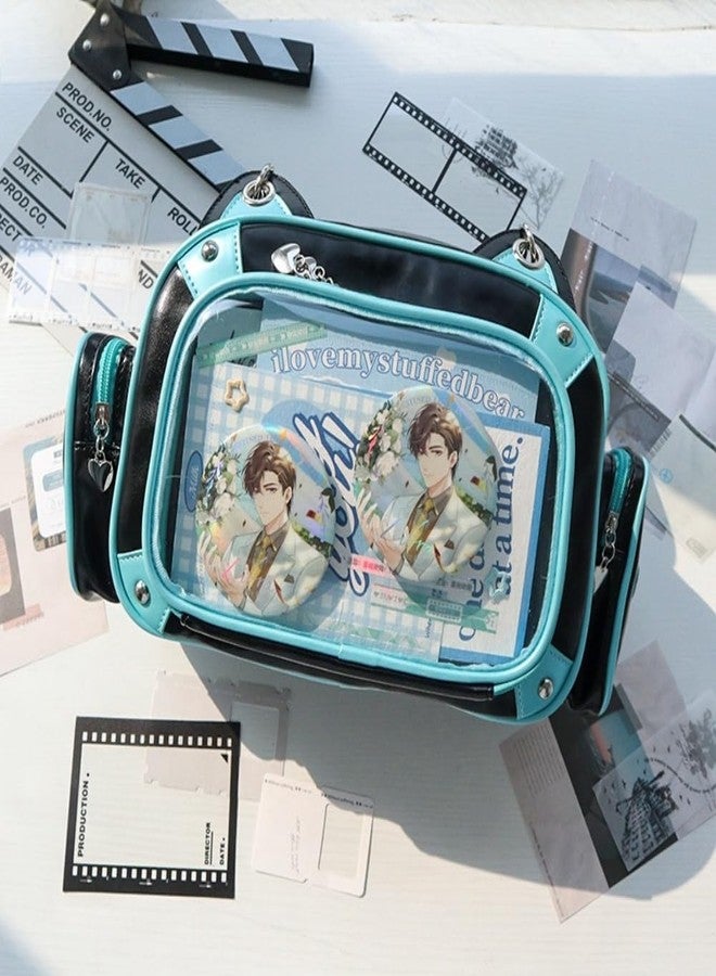 Vobomo Cat Ita Bag Pins Display Backpack for Girls Single Shoulder Bag Purse with Insert for School Comic Con (blue black PU) - Image 5