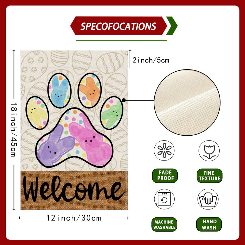 ZAEW Welcome Easter Dog Paw Colorful Dots Cute Bunny Eggs Spring Garden Flag Yard Flag 12x18 Inch Double Sided Small Mini Yard Outdoor Outside Holiday Decoration - Image 5