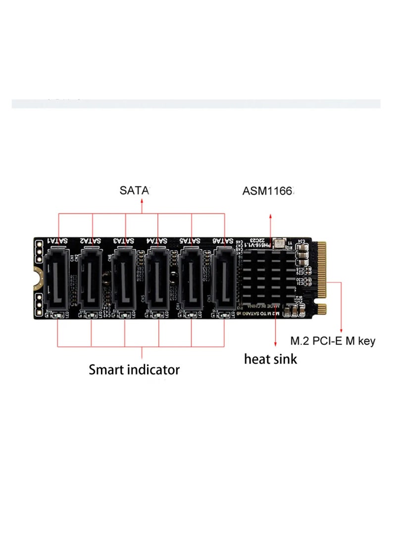 Verci M.2 NVME PCI-E PCIE X4 X8 X16 To 6 Port 3.0 SATA Adapter Card Riser III 6GB/S Chassis server PC Expansion+6PCS 3.0 SATA CABLE(size A)  - Image 5