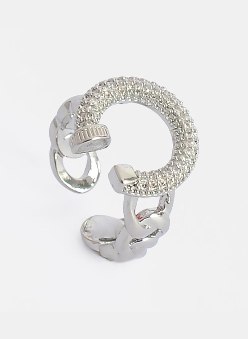 Akher el Ankoud Women'S Open Ring, G-Shaped Design, Studded With Zircon Stones - Image 1