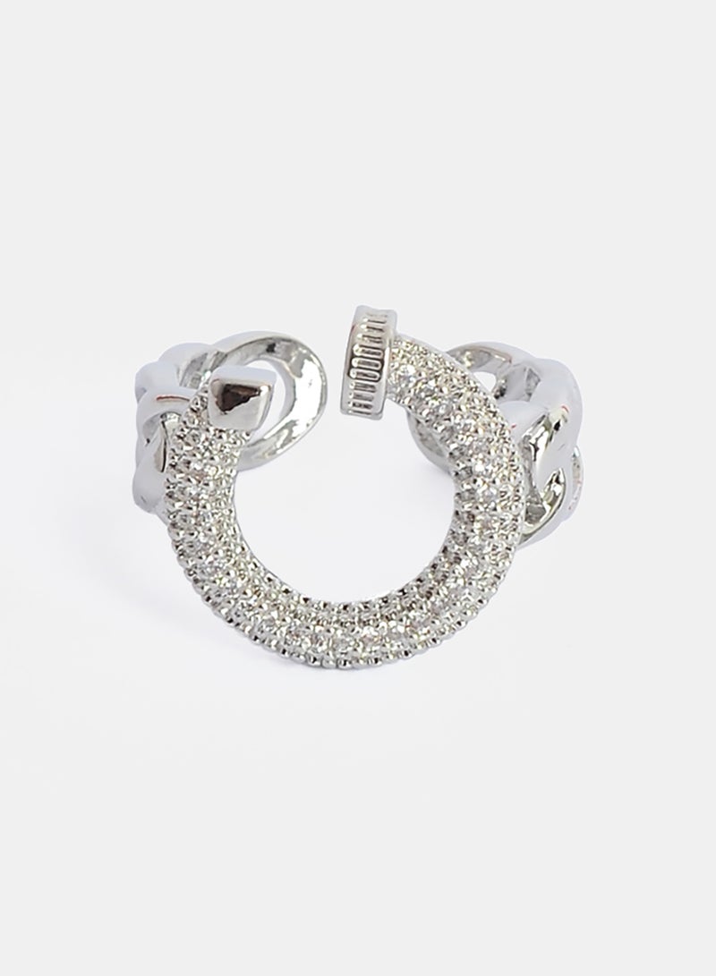 Akher el Ankoud Women'S Open Ring, G-Shaped Design, Studded With Zircon Stones - Image 2