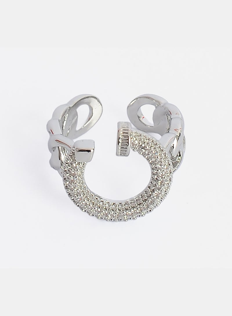 Akher el Ankoud Women'S Open Ring, G-Shaped Design, Studded With Zircon Stones - Image 3